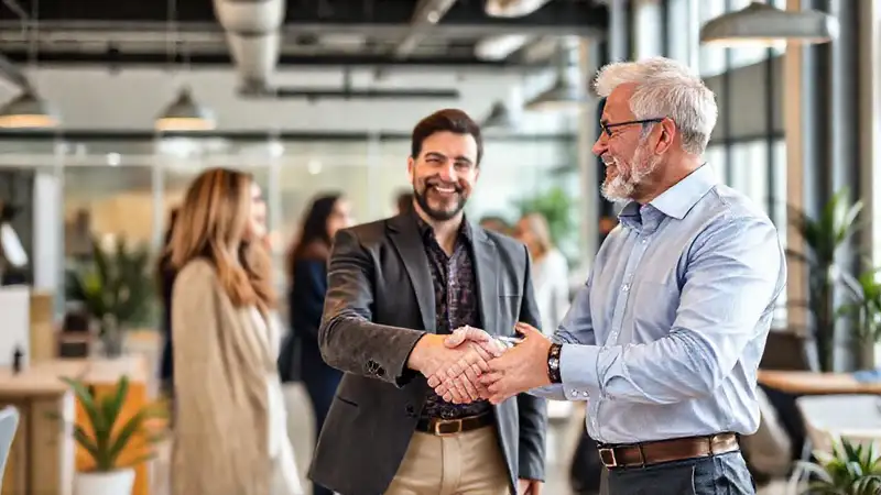 Mentor y mentee colaboran en oficina moderna