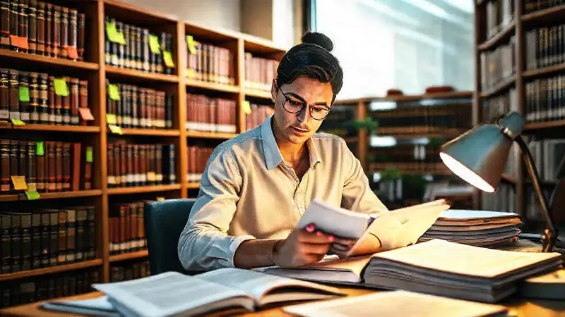 Estudiante estudia en oficina organizada y luminosa