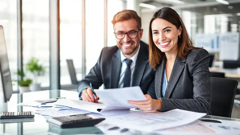 Empresario analizando finanzas en oficina moderna