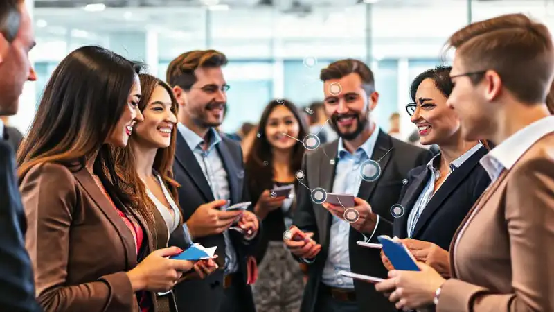 Evento de networking profesional con conexiones digitales