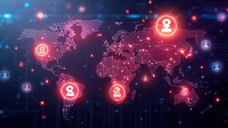 Mapa digital de finanzas con símbolos y conexiones