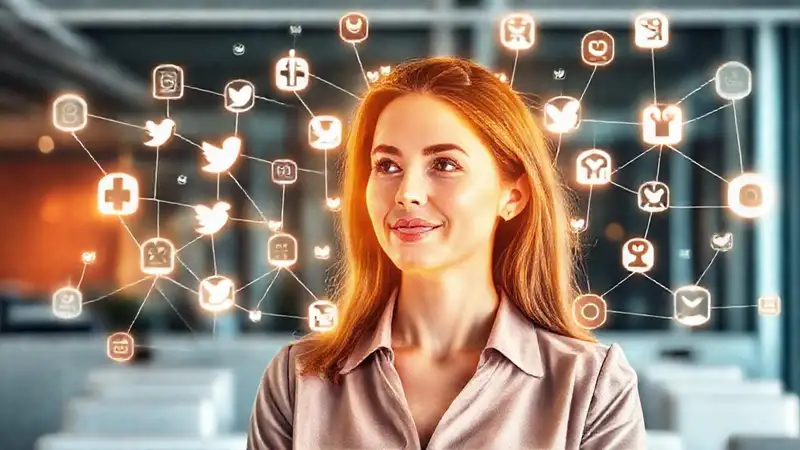 Mujer profesional gestiona presencia en redes sociales