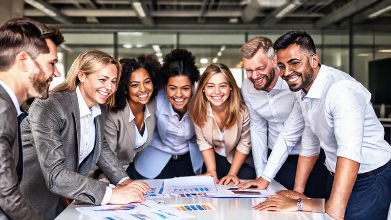 Equipo diverso colaborando en un entorno profesional