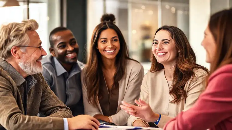Personas conectando en ambiente profesional cálido