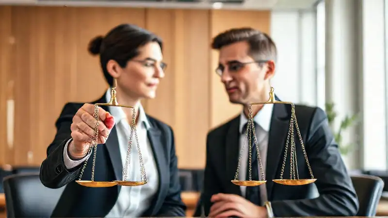 Abogado negocia en sala de justicia