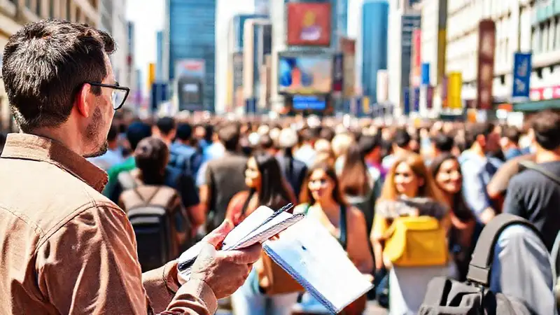 Investigador observa interacción en ciudad vibrante