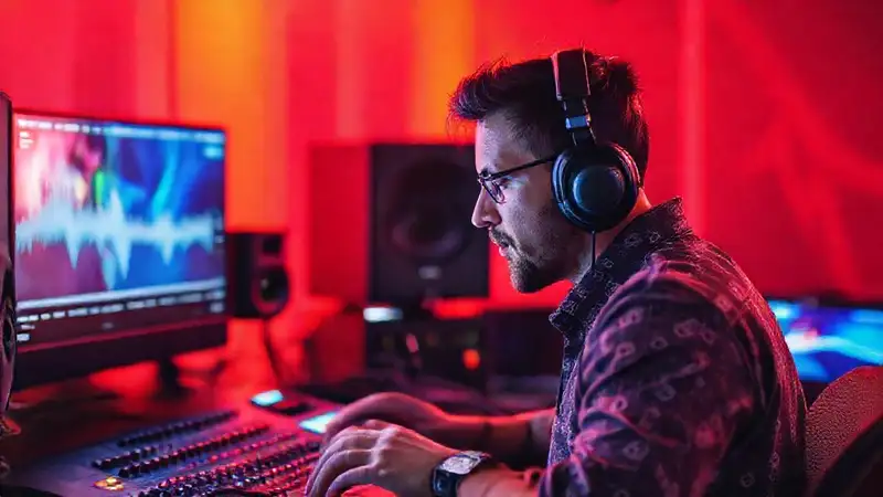 Productor de video edita audio y música