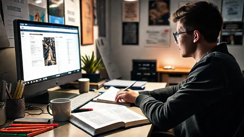 Estudiante concentrado en estudio organizado y motivador