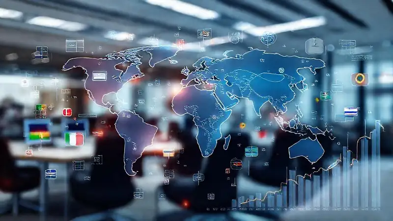 Símbolos financieros globales y gráficos modernos