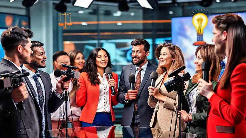 Grupo de comunicadores en una sala moderna