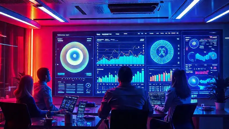 Dashboard futurista con datos y hologramas digitales