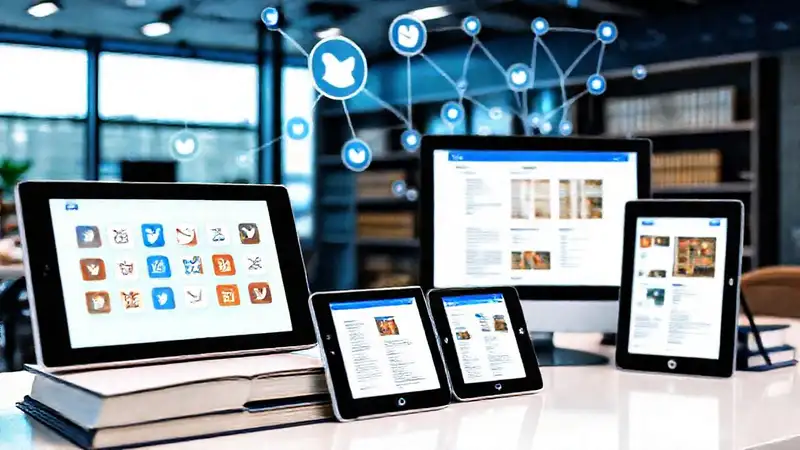 Dispositivos digitales con iconos de redes sociales
