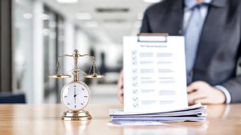 Escalas financieras y documentos en oficina moderna