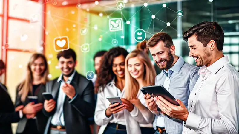 Iconos sociales, personas conectadas, tecnología moderna