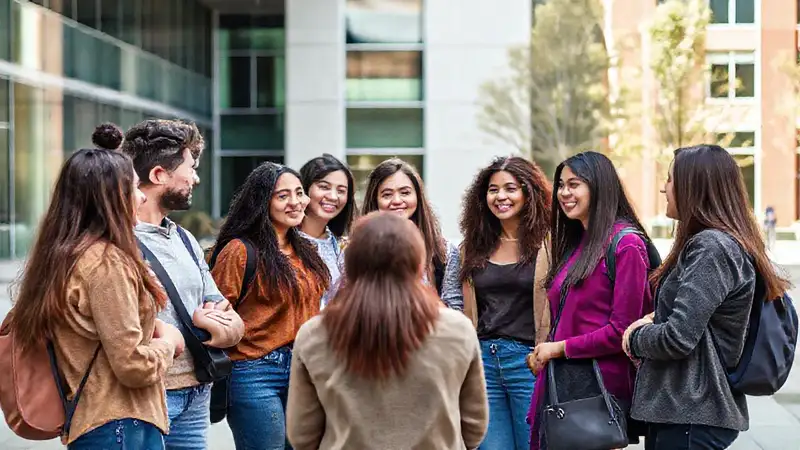 Estudiantes universitarios discuten en círculo amigable