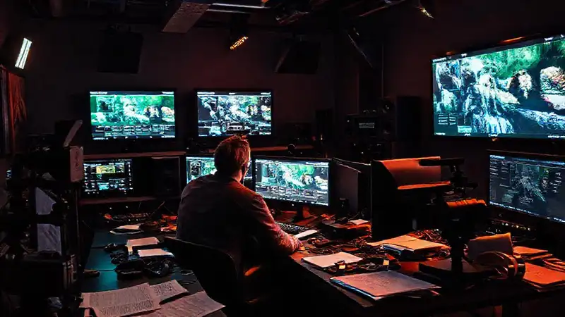 Edición profesional de video en un estudio moderno