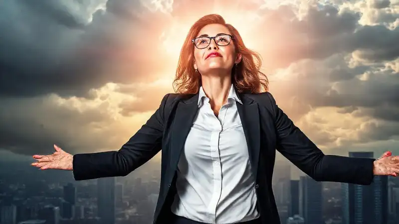 Mujer profesional segura supera obstáculos con determinación