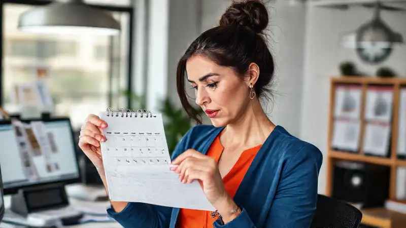 Mujer profesional organiza su día en oficina