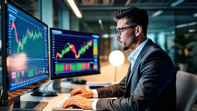 Profesional analizando gráficos financieros en oficina