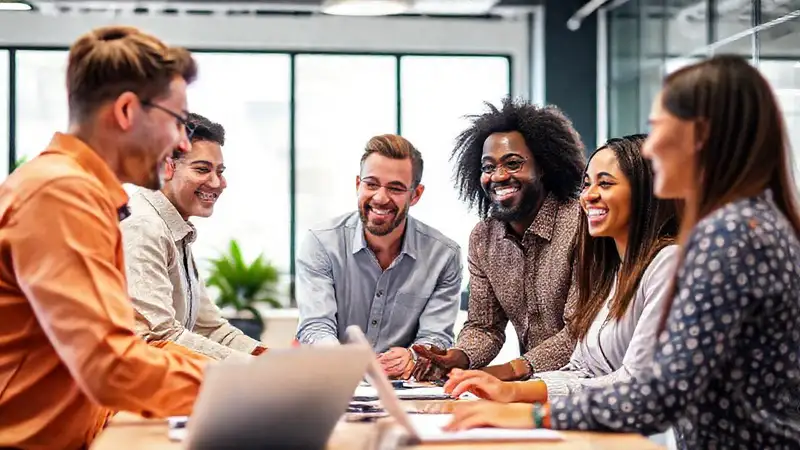 Trabajo en equipo en oficina moderna y positiva