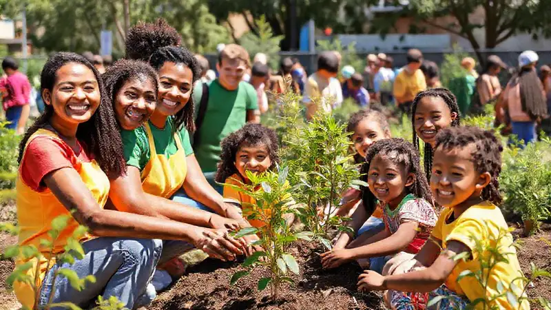 Voluntarios ayudan en un ambiente alegre