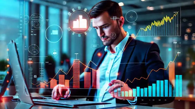 Gráficos financieros digitales y tecnología moderna