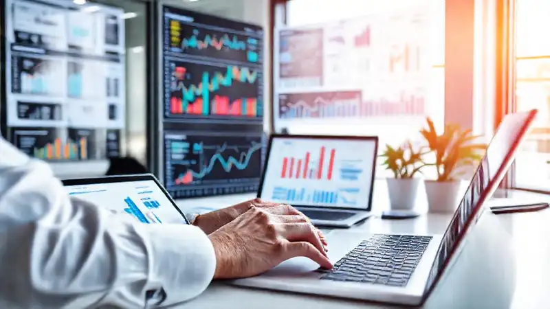 Oficina moderna con tecnología y finanzas digital