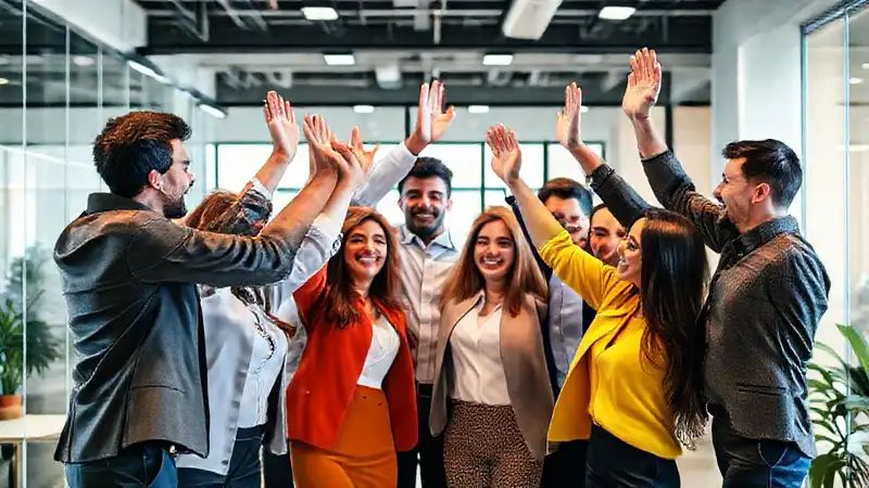 Equipo de negocios celebrando éxito en equipo