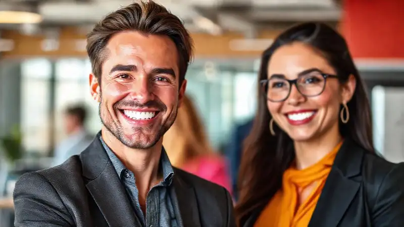 Profesional confiado sonriendo en red de negocios