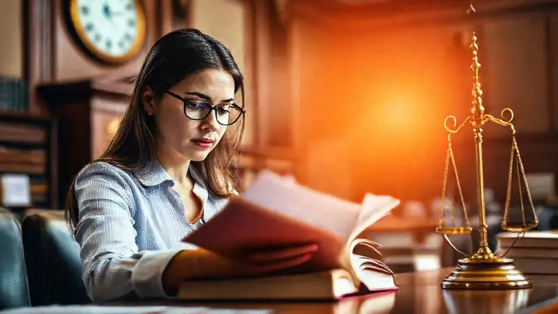Estudiante estudia en un ambiente legal brillante