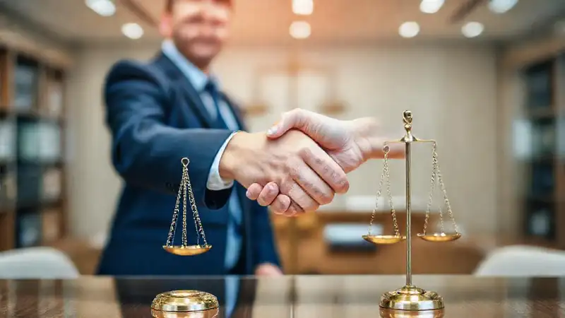 Profesionales y justicia en oficina moderna