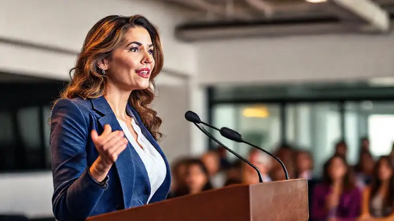 Mujer profesional conferenciando en ambiente moderno