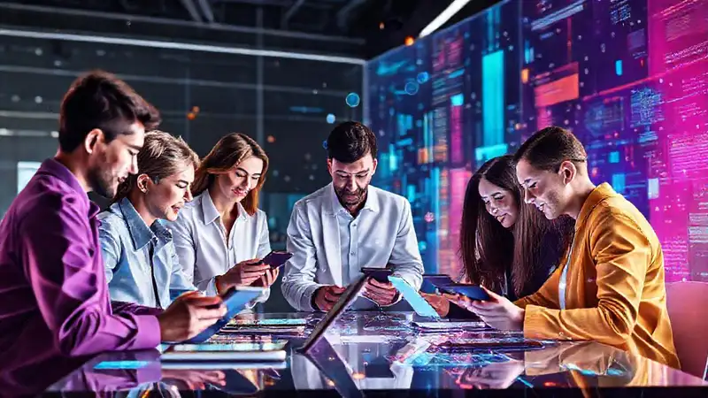 Espacio digital moderno, profesionales y tecnología futurista