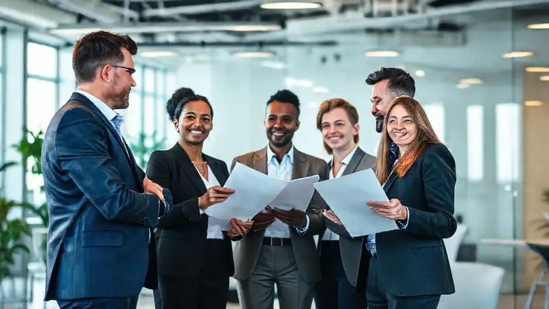 Profesionales de negocios en reunión colaborativa moderna