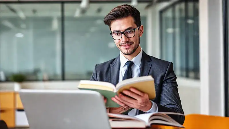 Joven profesional estudia leyes con determinación