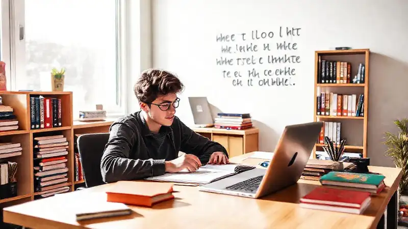 Estudiante estudia en un espacio motivador